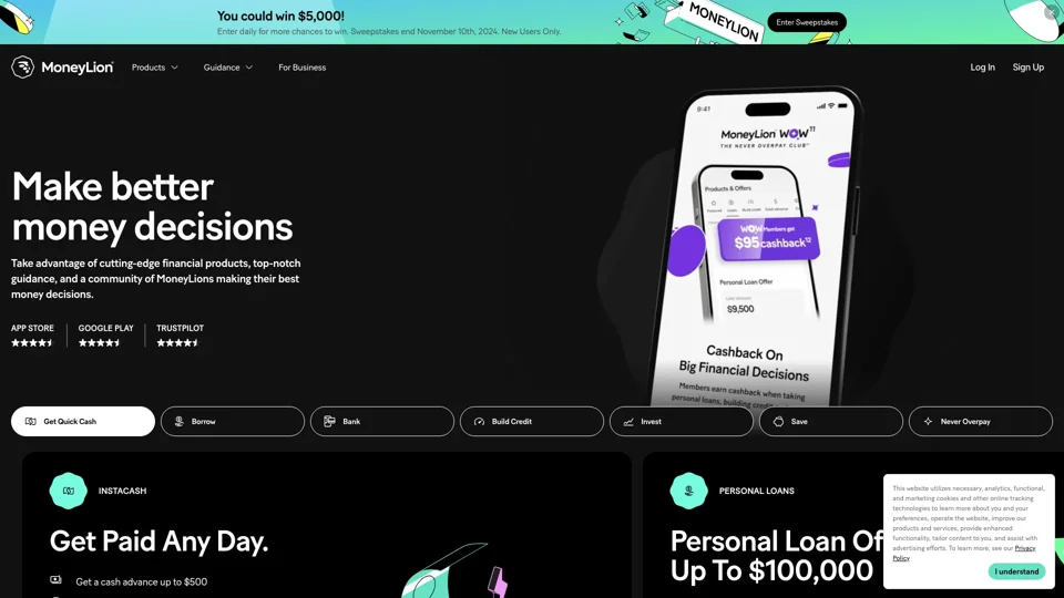 MoneyLion |  Personal Finance | Money App for Personal Loan Offers Cash Advance, and more